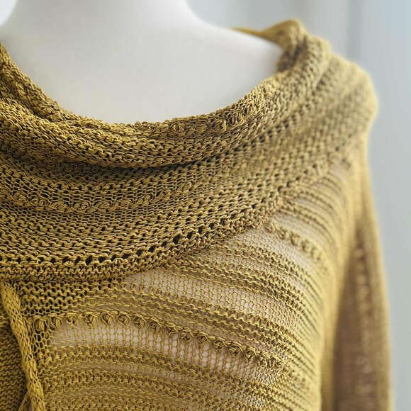 Sarah Pacini Verdant Dijon Linen-Blend Open-Work Asymmetric Knit Sweater – OS - Picture 12 of 13